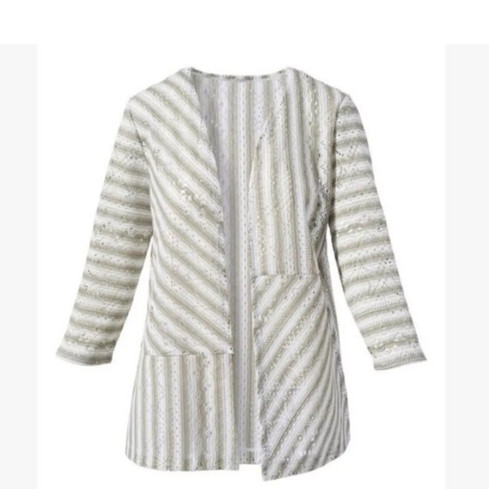 Striped White and Gray Open Blazer